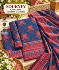 Soukyfy Exclusive Blue Floral Cotton Cambric Unstitched 3PC