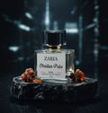 Zaria Obsidian Pulse perfume bottle on a dark background