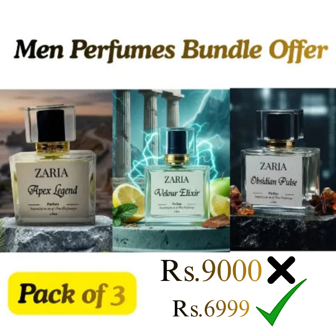 Men Perfumes Bundle Offer Pack Of 3 - Velour Elixir + Apex Legend + Obsidian Pulse