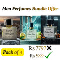 Zaria men's perfumes with promotional offer text on a white background